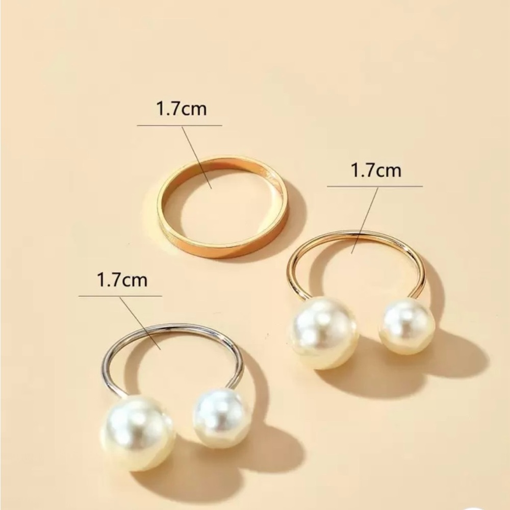 Set of 3 Pearl Gold and Silver Ring - Picture 3 of 5